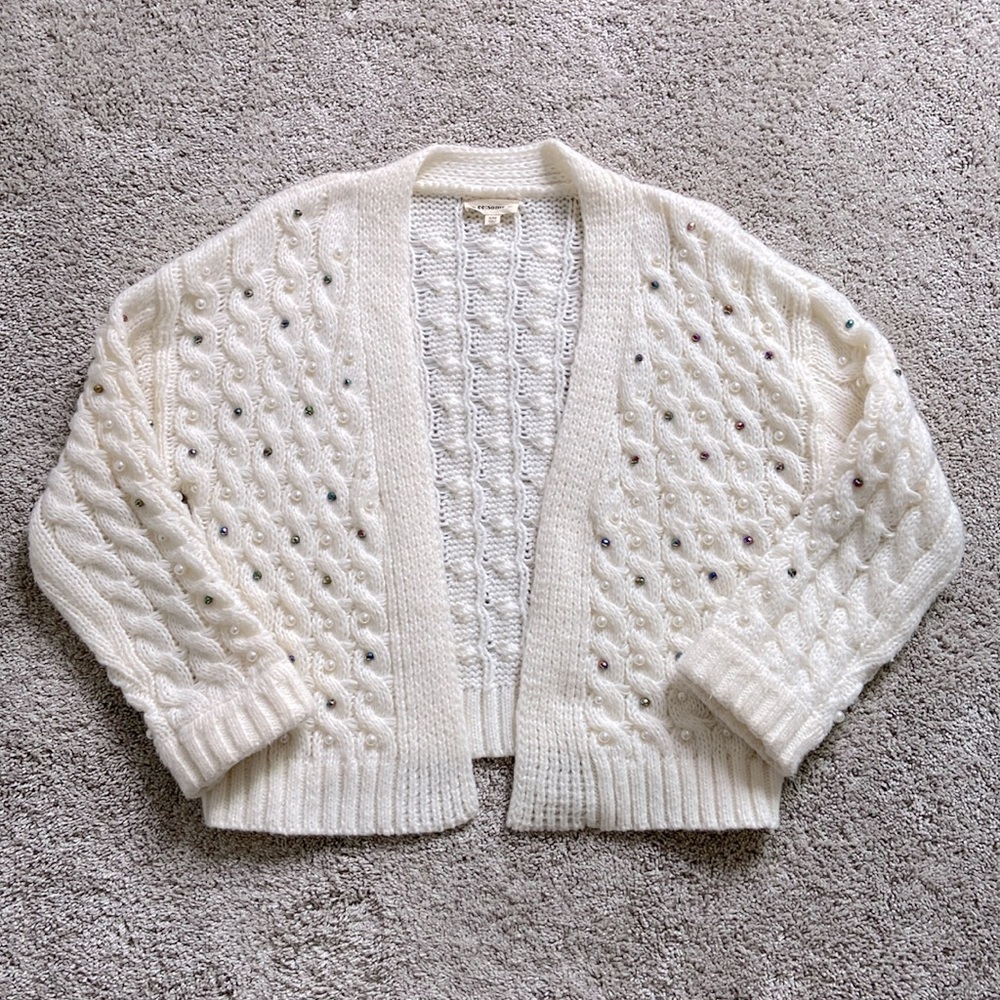 eesome • Ivory Chunky Knit Embellished Cardigan